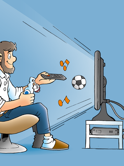 Grafische Darstellung von Fiete, der in einem Sessel sitzt und TV guckt