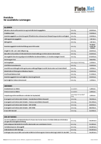 Preisliste Zusatzleistungen
