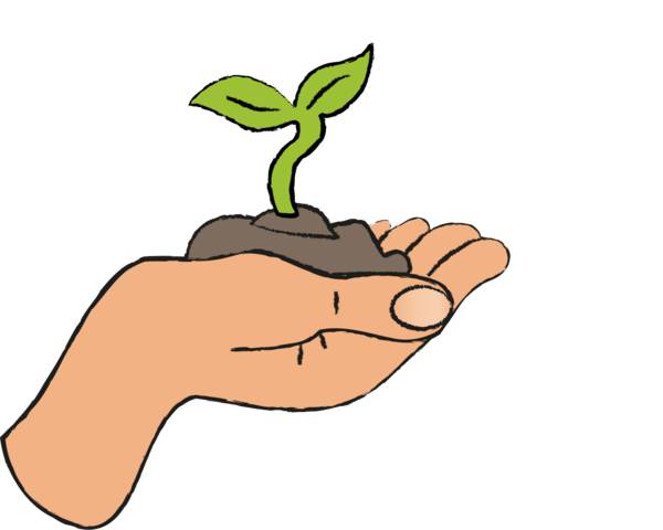 Grafische Darstellung von einer Hand die eine kleine Pflanze hält