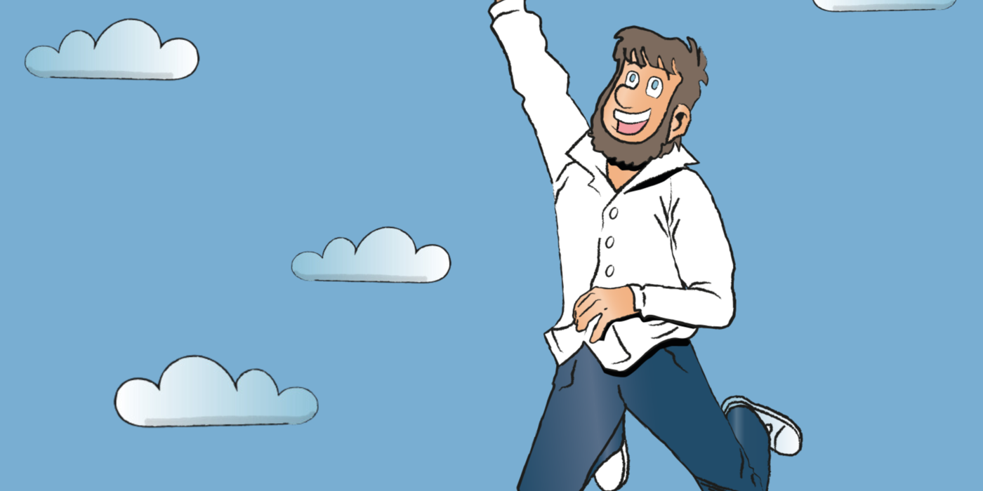 Grafische Darstellung von Fiete der in die Luft sprigt